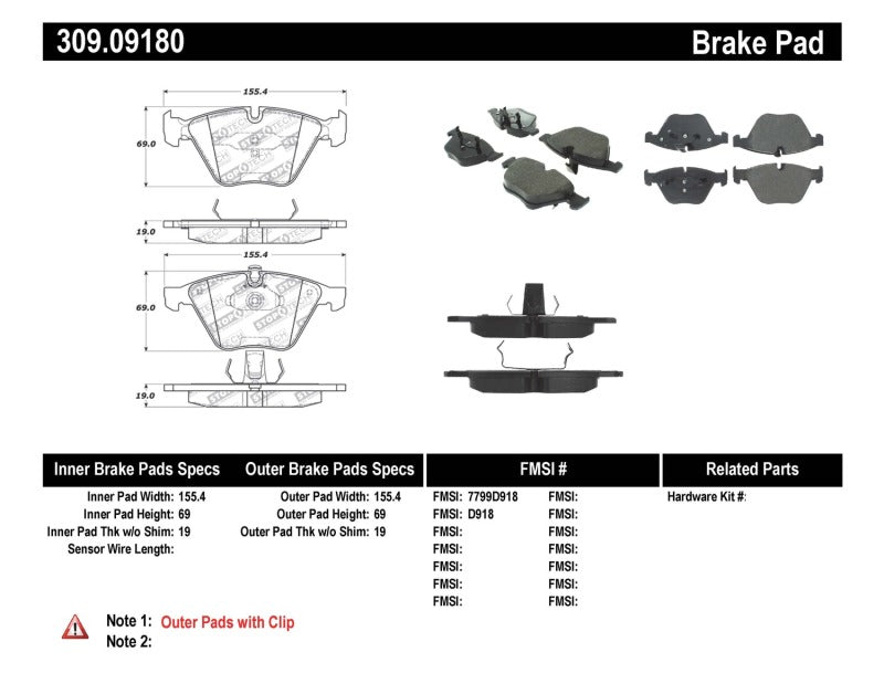 Stoptech 309.09180 FITS:StopTech Performance 07-09 BMW E90/E92/E93 335i Coupe/Sedan Front Brake Pads D918 Brake Pads Performance
