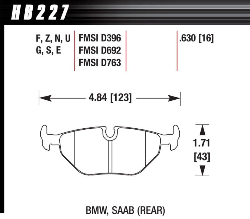 Hawk Performance HB227Z.630 FITS: Hawk 95-99 BMW M3 E36 Performance Ceramic Street Rear Brake Pads Brake Pads Performance