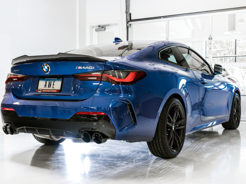 AWE Tuning 3020-43085 FITS: 2019+ BMW M340i (G20) Track Edition Exhaust Quad Diamond Black Tips Catback