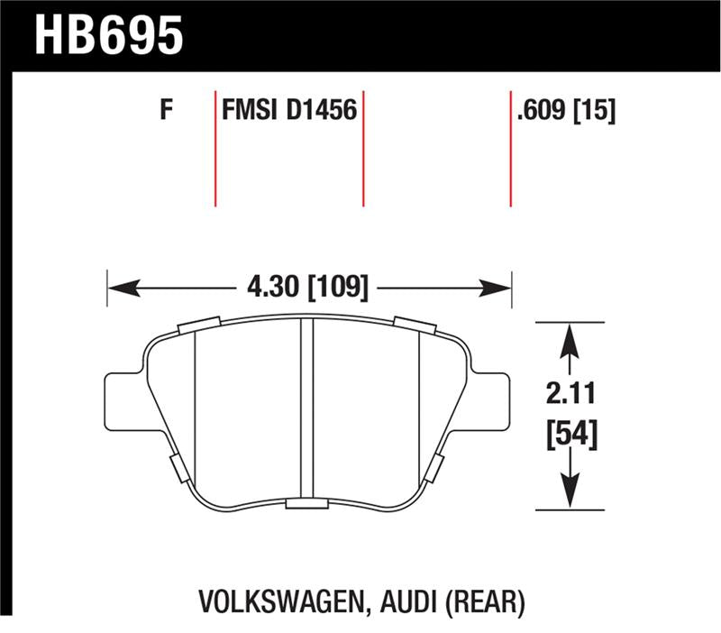 Hawk Performance HB695F.609 FITS: Hawk 12 Audi A3 / 11-12 VW Golf GTI/Jetta S/Jetta SE/Jetta SEL/Jetta TDI HPS Street Rear Brake Pads Brake Pads Performance