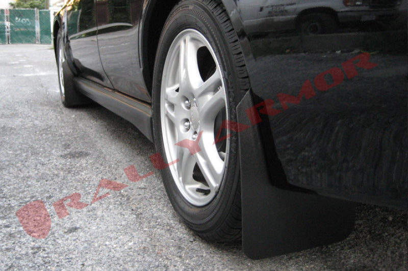 Rally Armor MF1-BAS-BLK FITS: 02-07 Subaru WRX/STI/RS/2.5i (Wagons Req. Mod.) Basic Black Mud Flap w/Black Logo Mud Flaps