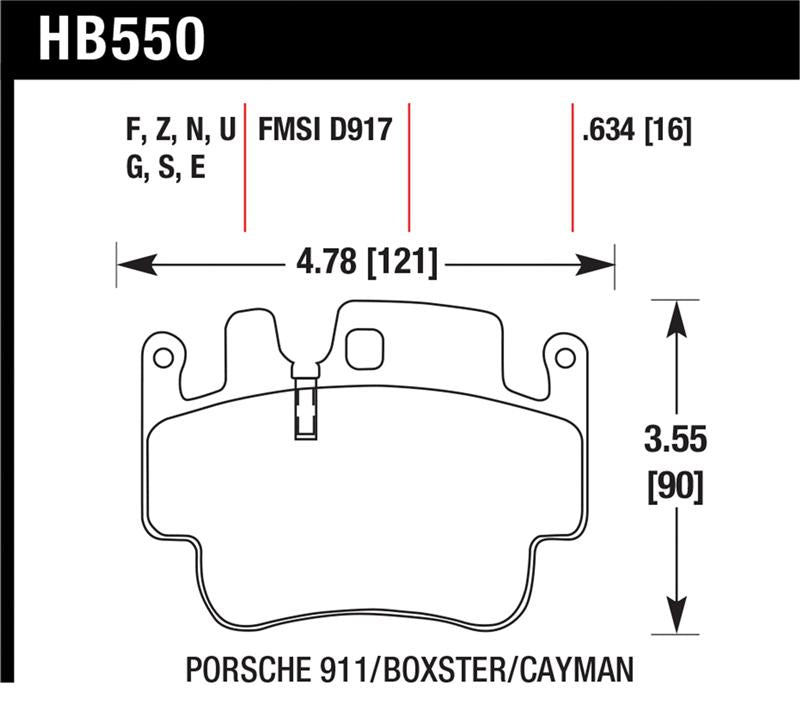 Hawk Performance HB550G.634 FITS:Hawk 98-05 Porsche 911 Front & Rear / 00-07 Boxster / 06 Cayman Front DTC-60 Race Brake Pads Brake Pads Racing