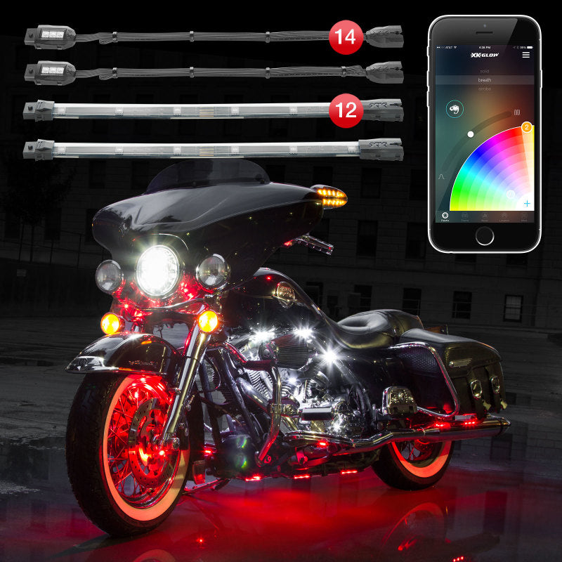 XKGLOW KS-MOTO-PRO FITS:XK Glow Strip Million Color XKCHROME ATV/Motorcycle LED Accent Light Kit (14xPod + 12x10In) Light Accessories and Wiring