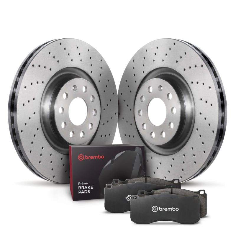 Brembo OE KTX4080 FITS: 15-20 Audi A3 Quattro/S3/15-19 Golf R/15-21 GTI/19-21 Jetta Front Disc Brake Kit Brake Rotors Drilled