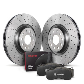 Brembo OE KTX4080 FITS: 15-20 Audi A3 Quattro/S3/15-19 Golf R/15-21 GTI/19-21 Jetta Front Disc Brake Kit Brake Rotors Drilled