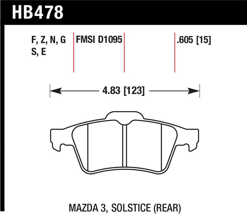 Hawk Performance HB478N.605 FITS: Hawk 13-14 Ford Focus ST / Mazda/ Volvo HP+ Street Rear Brake Pads Brake Pads Performance