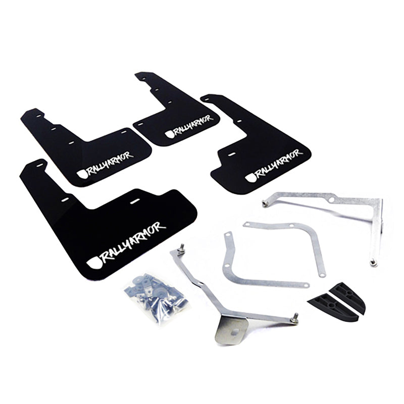 Rally Armor MF32-UR-BLK/WH-X FITS: 15-21 Subaru WRX/STI Black Mud Flap White Altered Font Logo Mud Flaps