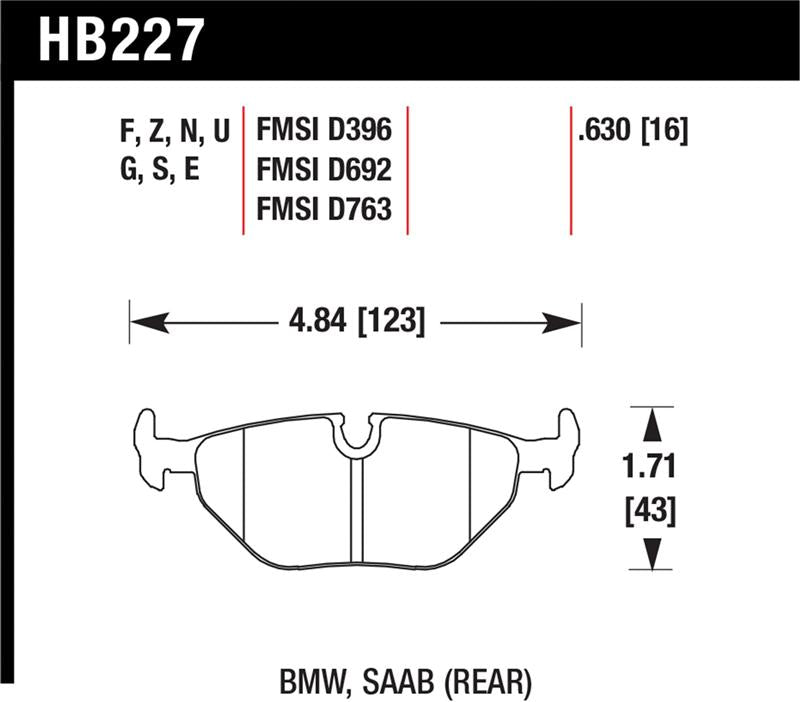 Hawk Performance HB227N.630 FITS:Hawk 95-99 BMW M3 E36 HP+ Street Rear Brake Pads Brake Pads Performance
