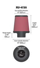 Load image into Gallery viewer, K&amp;N Engineering RU-4730 FITS:K&amp;N Filter 3 inch Flange 6 inch Base 5 Top 6 1/2 inch Height Air Filters Universal Fit