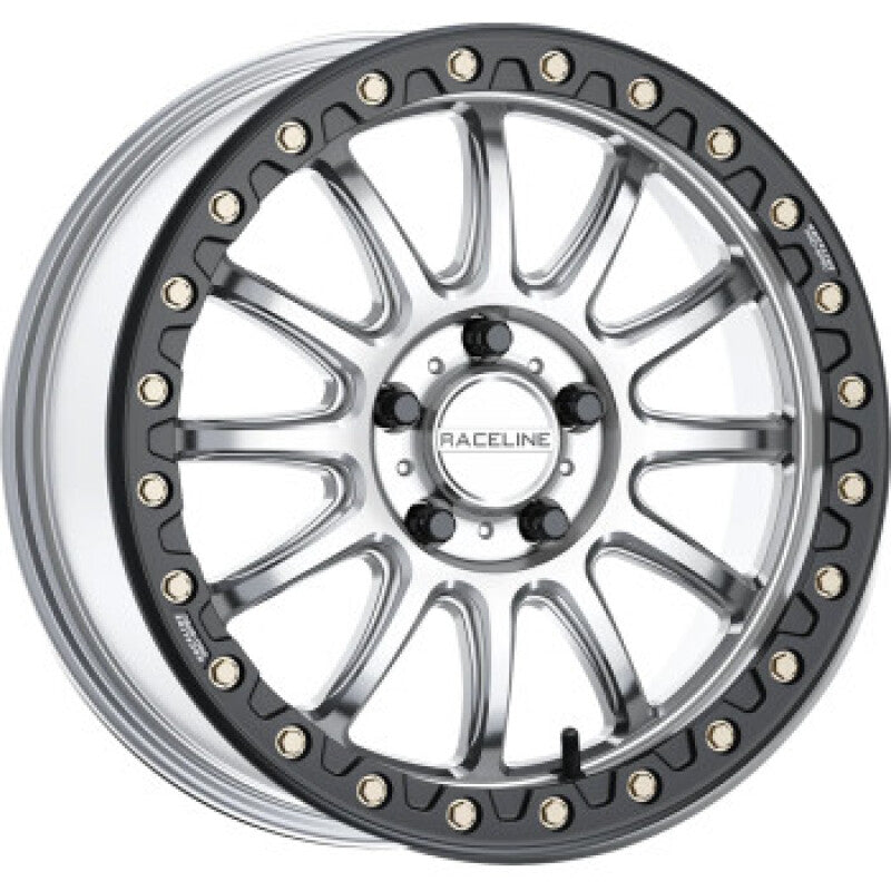 Raceline A14SB-57056+10 FITS: A14SB Alpha 15x7in/4x156 BP/10mm Offset/132.5mm Bore Silver & Blk Ring Beadlock Wheel Wheels Cast
