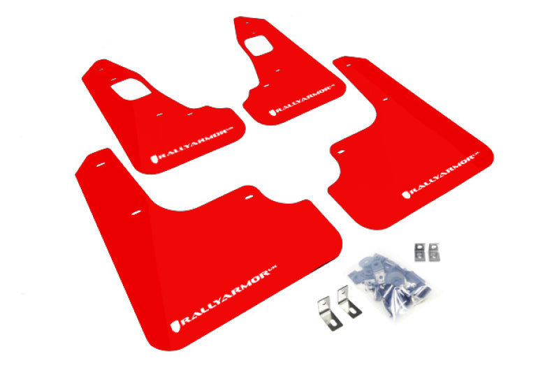 Rally Armor MF10-UR-RD/WH FITS: 08-17 Mitsubishi EVO X Red UR Mud Flap w/ White Logo Mud Flaps