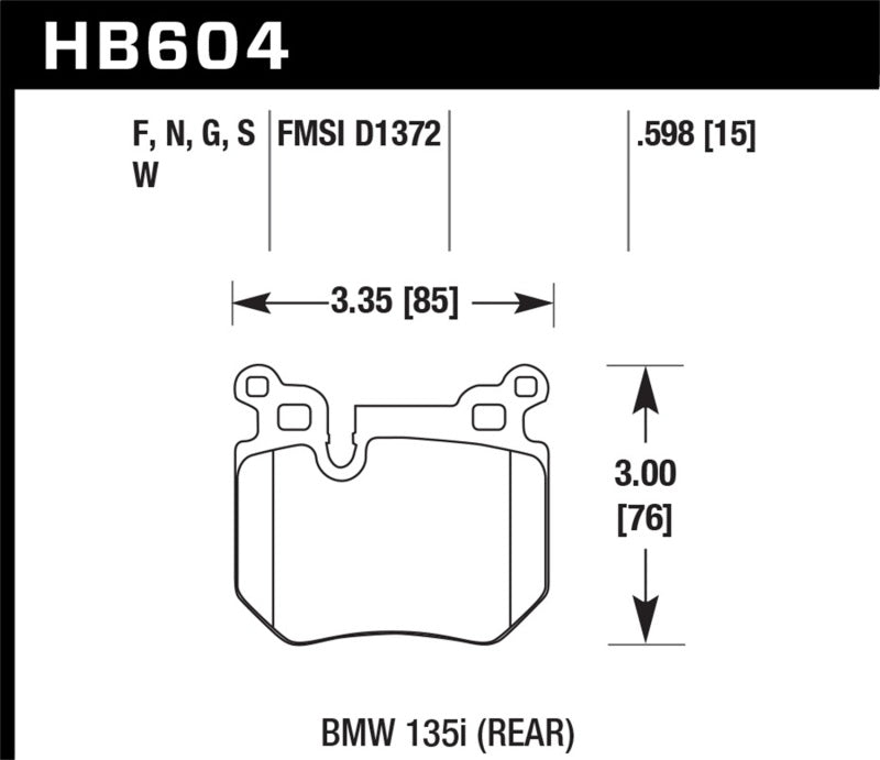Hawk Performance HB604F.598 FITS: Hawk BMW 135i HPS Street Rear Brake Pads Brake Pads Performance