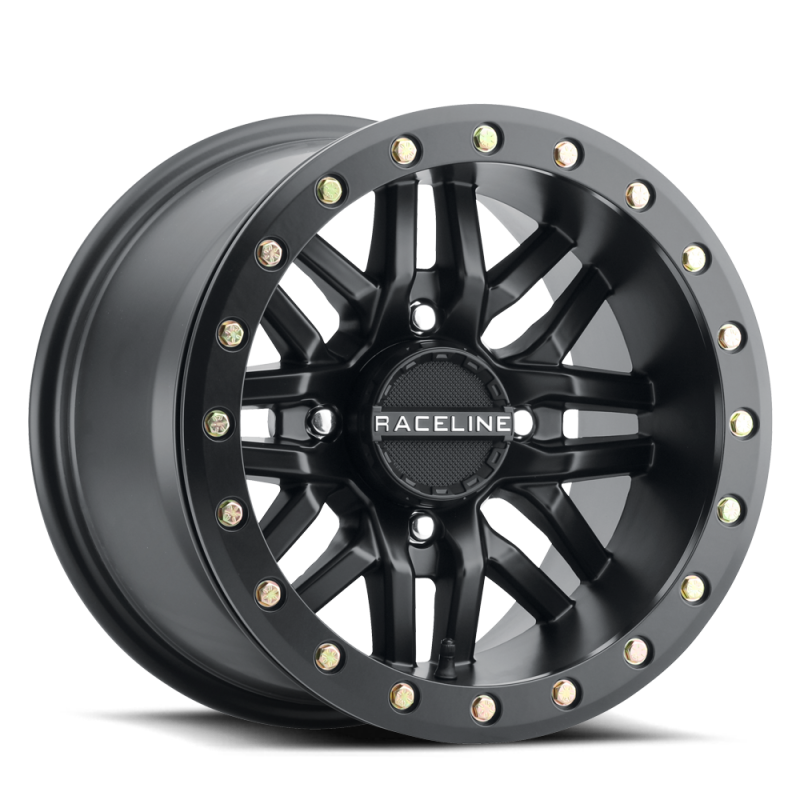 Raceline A91B-47056-52 FITS: A91B Ryno 14x7in / 4x156 BP / 10mm Offset / 132.5mm Bore Satin Black Beadlock Wheel Wheels Cast