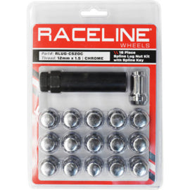 Raceline RLUG-CS20C FITS: Spline Lug Nut Kit with Spline Key 12 x 1.5 16 Pack Chrome Wheel Accessories