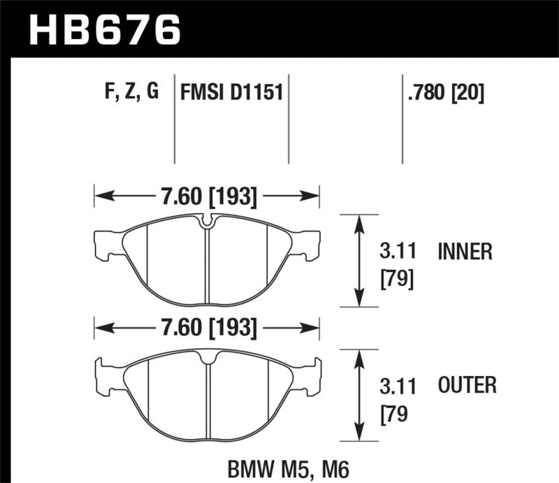 Hawk Performance HB676F.780 FITS: Hawk 06-10 BMW M5/M6 HPS Street Front Brake Pads Brake Pads Performance