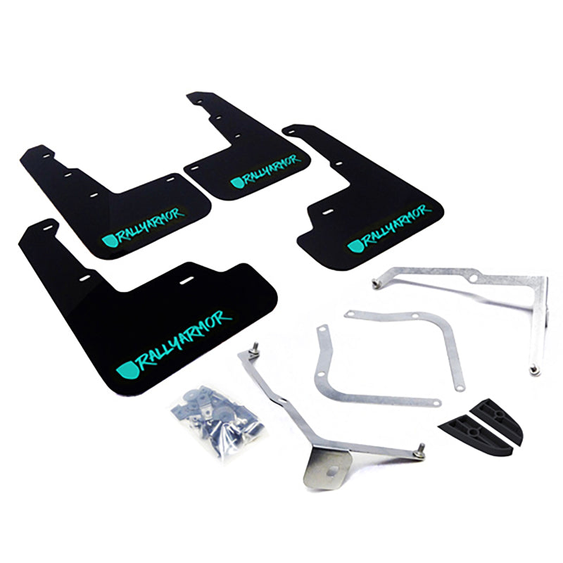 Rally Armor MF32-UR-BLK/TL-X FITS: 15-21 Subaru WRX/STI Black UR Mud Flap w/Teal Altered Font Logo Mud Flaps