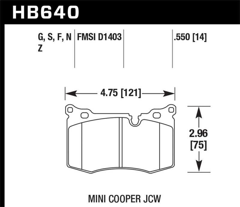 Hawk Performance HB640N.550 FITS: -Hawk 09-10 Mini Cooper HP+ Autocross Front Brake Pads Brake Pads Performance