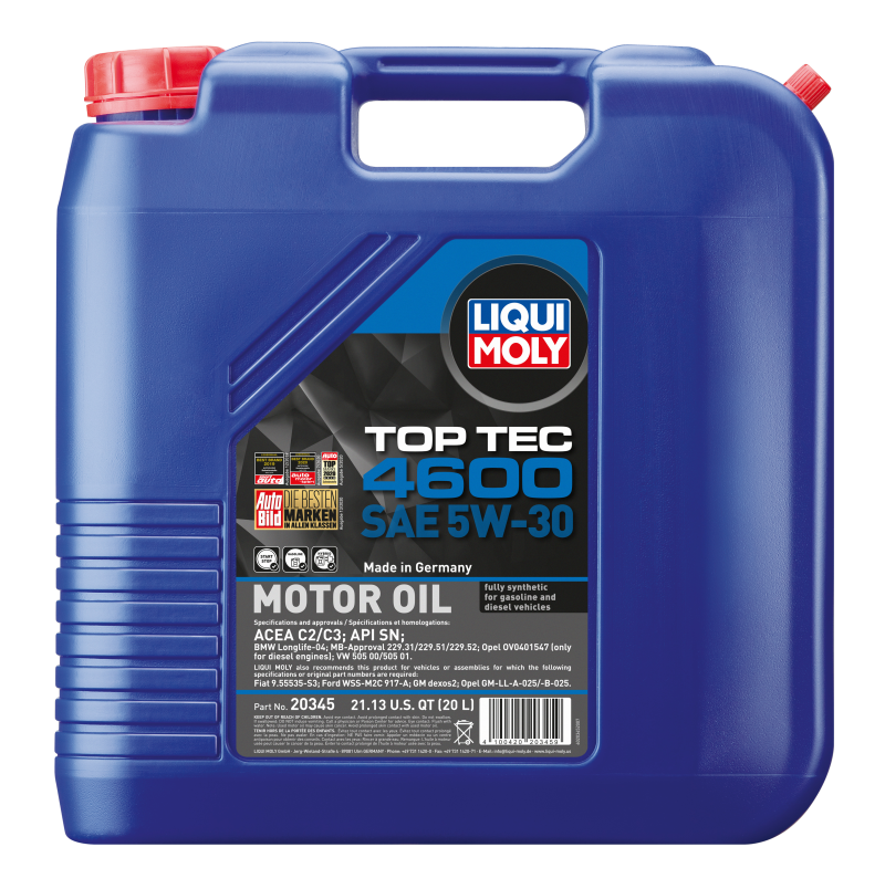 LIQUI MOLY 20345 FITS: 20L Top Tec 4600 Motor Oil 5W-30 Motor Oils
