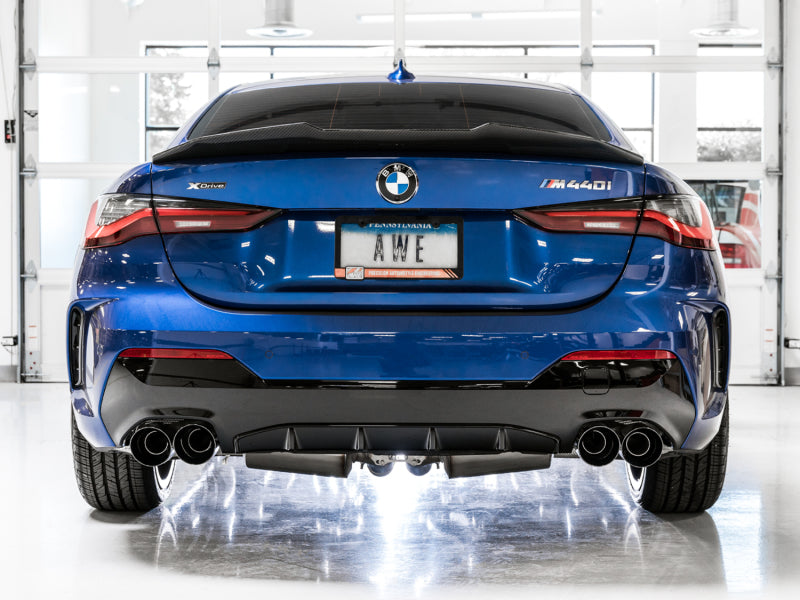 AWE Tuning 3020-43085 FITS: 2019+ BMW M340i (G20) Track Edition Exhaust Quad Diamond Black Tips Catback
