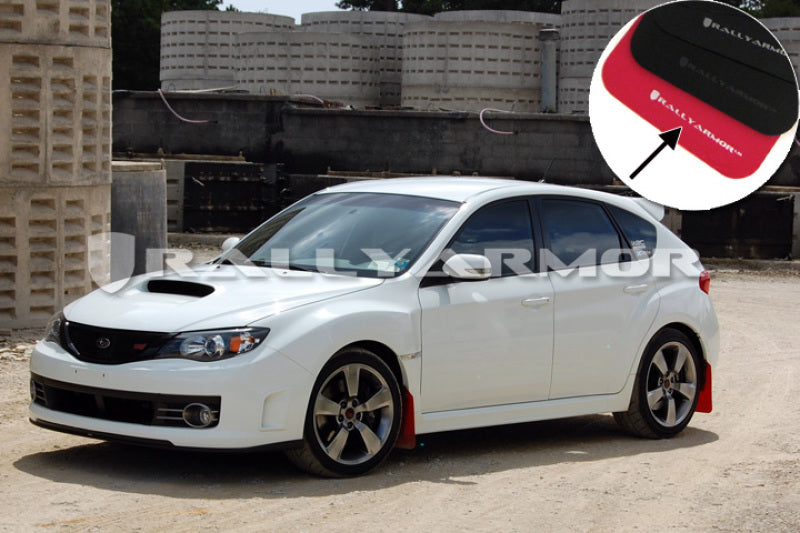Rally Armor MF15-UR-RD/WH FITS: 08-11 Subaru STI (Hatch Only) / 11-14 WRX (Hatch Only) Red UR Mud Flap w/White Logo Mud Flaps