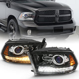 ANZO 111439 FITS: 2009-2018 Dodge Ram 1500 Projector Plank Style Switchback H.L Halo Black Amber (OE Style) Headlights