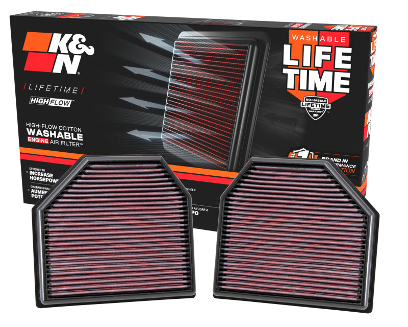 K&N Engineering 33-2488 FITS:K&N Replacement Air Filter for 11-14 BMW M5/M6 4.4L V8 / 2015 M4/M3 3.0L I6 (2 per box) Air Filters Drop In