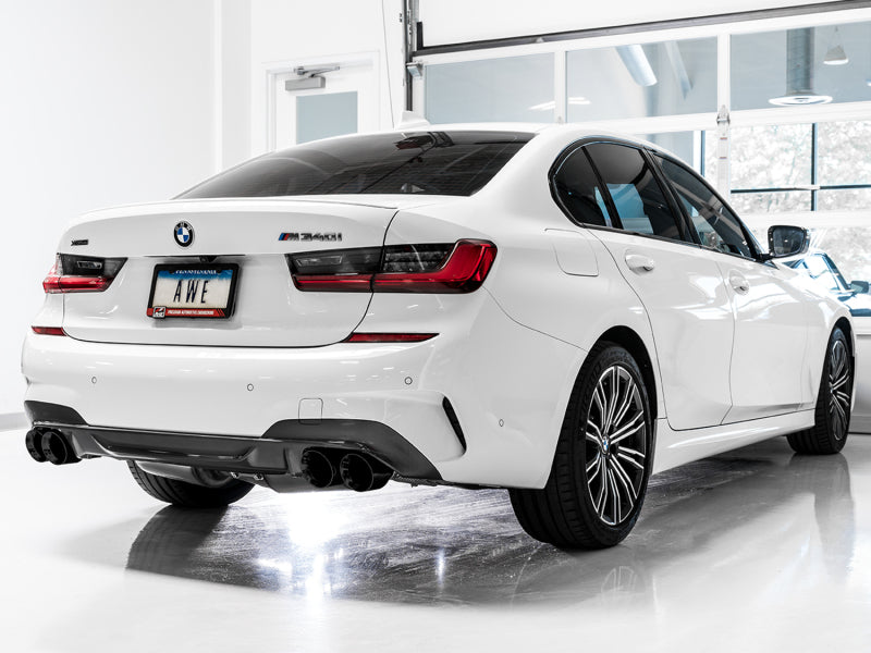 AWE Tuning 3015-43158 FITS: 2019+ BMW M340i (G20) Resonated Touring Edition Exhaust Quad Diamond Black Tips Catback