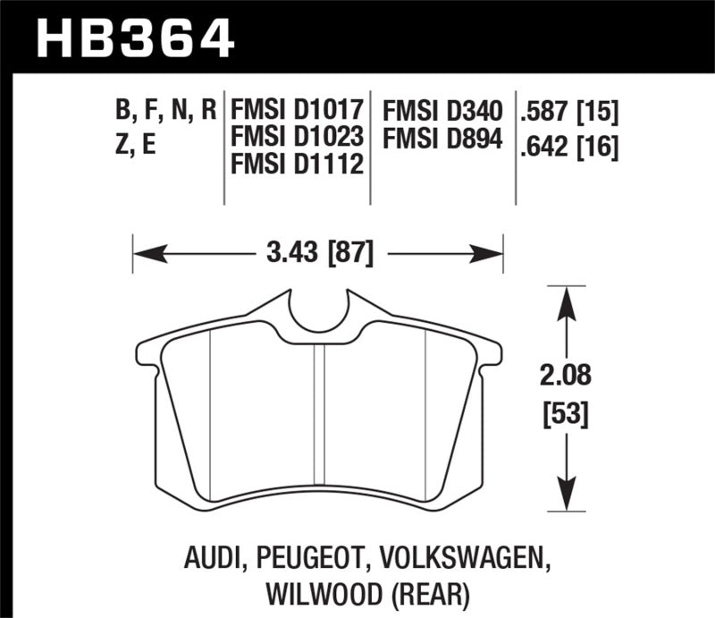 Hawk Performance HB364F.642 FITS:Hawk 89-92 VW Golf GTi / GLS Turbo/ GLX ( VR6) / 1.8 Turbo / VR6 / 00-06 Audi TT HPS Street Rear Bra Brake Pads Performance