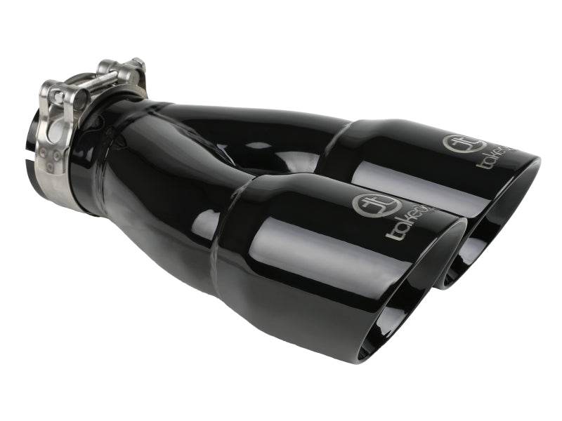 aFe 49T25364-B10 FITS: Takeda 2.5in 304 Stainless Steel Clamp-on Exhaust Tip 2.5in Inlet 3in Dual Outlet Black Tips