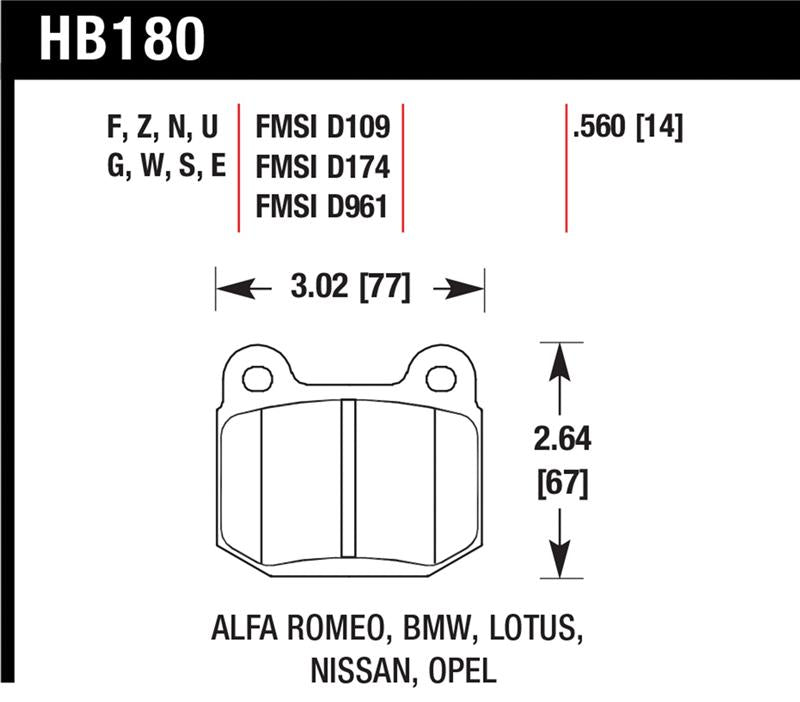 Hawk Performance HB180G.560 FITS:Hawk 03-06 Evo / 04-09 STi / 03-07 350z Track DTC-60 Race Rear Pads Brake Pads Racing