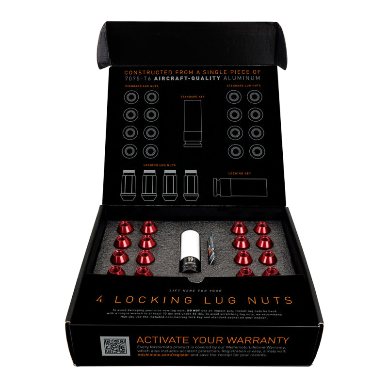 Mishimoto MMLG-125-20LSL FITS: Lug Nuts FITS: Aluminum Locking Lug Nuts M12x1.25 20pc Set Red Lug Nuts