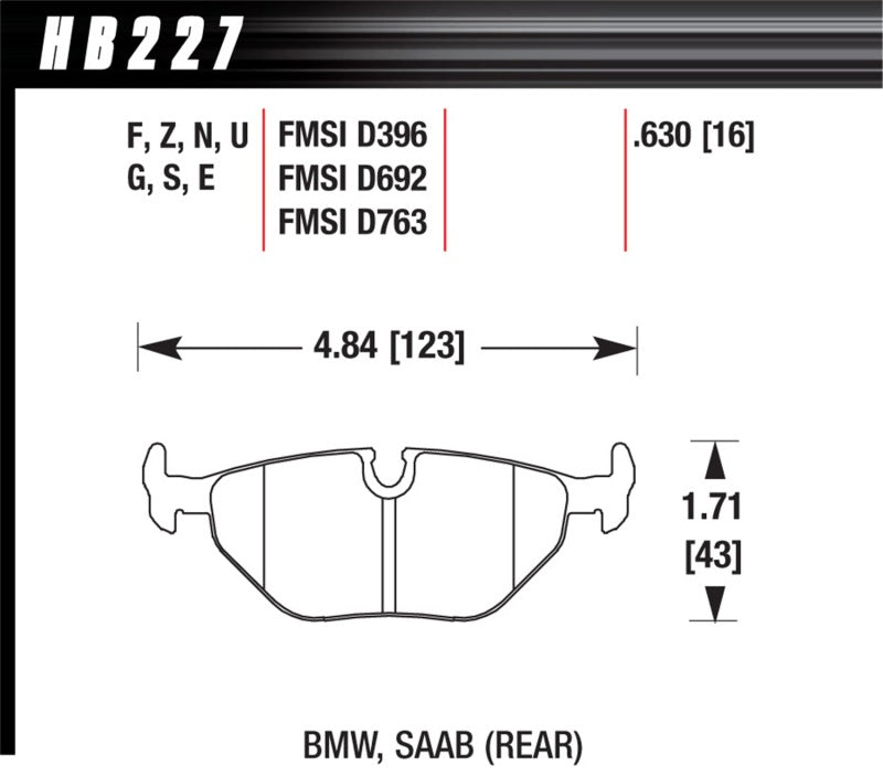 Hawk Performance HB227N.630 FITS:Hawk 95-99 BMW M3 E36 HP+ Street Rear Brake Pads Brake Pads Performance