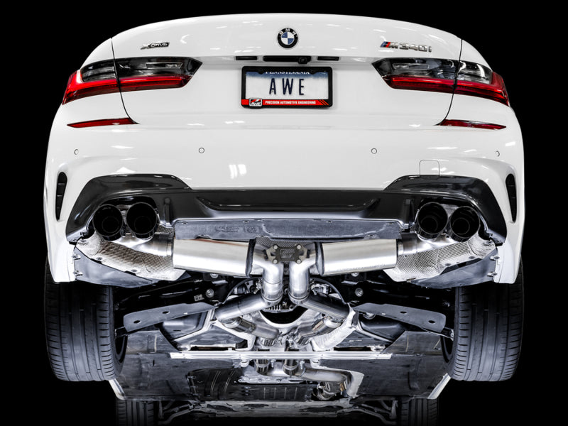 AWE Tuning 3015-43158 FITS: 2019+ BMW M340i (G20) Resonated Touring Edition Exhaust Quad Diamond Black Tips Catback