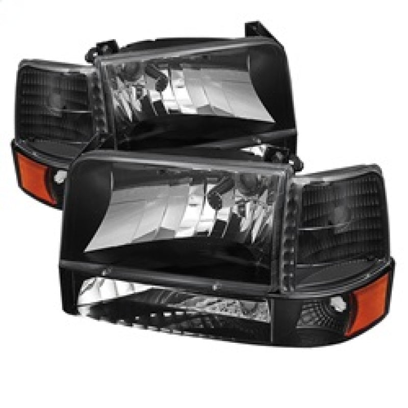 SPYDER 5073136 FITS:xTune Ford F150/Bronco 92-96 Headlights w/Corner Bumper 6pcs Amber- Black HD-JH-FB92-SET-AM-BK Headlights