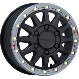 Raceline A14BG-56560+74 FITS: A14BG Alpha 15x6.5in/6x139.7 BP/74mm Offset/78.1mm Bore Blk & Gunmetal Ring Beadlock Whl Wheels Cast