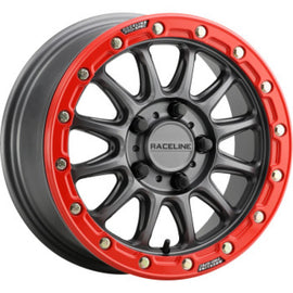 Raceline A14GR-57056+10 FITS: A14GR Alpha 15x7in/4x156 BP/10mm Offset/132.5mm Bore Gunmetal & Red Ring Beadlock Wheel Wheels Cast