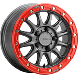 Raceline A14GR-57056+10 FITS: A14GR Alpha 15x7in/4x156 BP/10mm Offset/132.5mm Bore Gunmetal & Red Ring Beadlock Wheel Wheels Cast