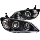 ANZO 121059 FITS: 2004-2005 Honda Civic Projector Headlights w/ Halo Black Headlights