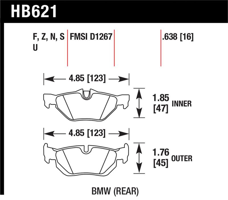Hawk Performance HB621F.638 FITS:Hawk 08-11 BMW 128i / 10 BMW 323i / 07-11 BMW 328i / 07-11 BMW 328XI HPS Street Rear Brake Pads Brake Pads Performance
