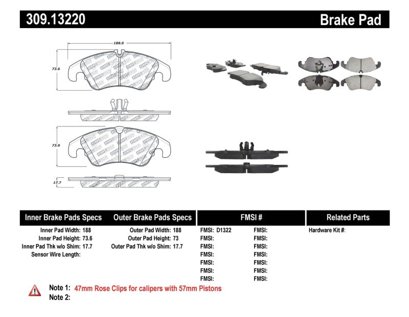 Stoptech 309.13220 FITS:StopTech Performance 08-10 Audi A5 / 10 S4 / 09-10 Audi A4 (except Quattro) Front Brake Pads Brake Pads Performance