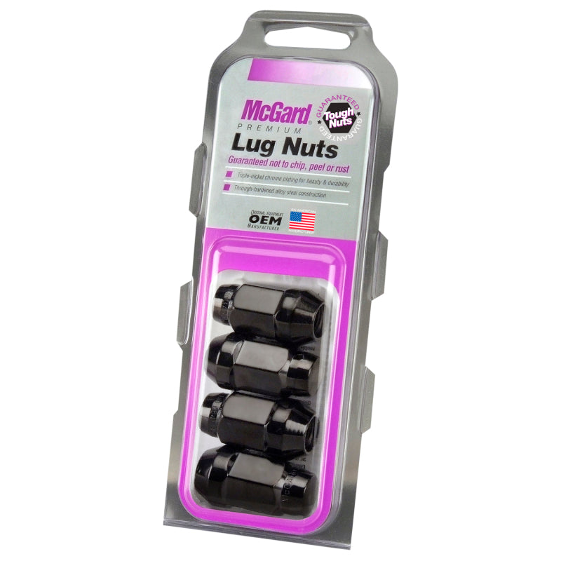 McGard 64015 FITS: Hex Lug Nut (Cone Seat Bulge Style) M12X1.5 / 3/4 Hex / 1.45in. Length (4-Pack) Black Lug Nuts
