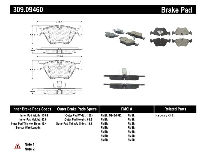 Stoptech 309.09460 FITS:StopTech Performance 04-09 BMW X3 (E38) / 06-09 Z4 3.0Si (E86) / 00-07 330 Series Front Brake Pads Brake Pads Performance