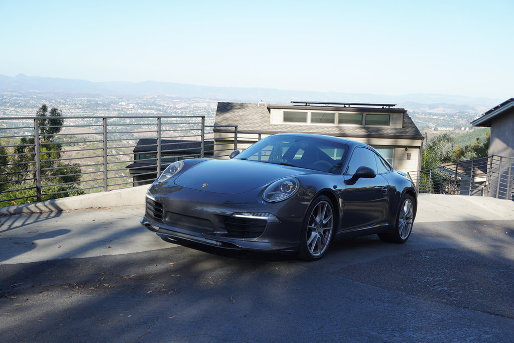 Porsche 991 Carrera Euro GT chin spoiler front bumper splitter in polyurethane, installed on a 2012-2015 Porsche 991 Carrera.