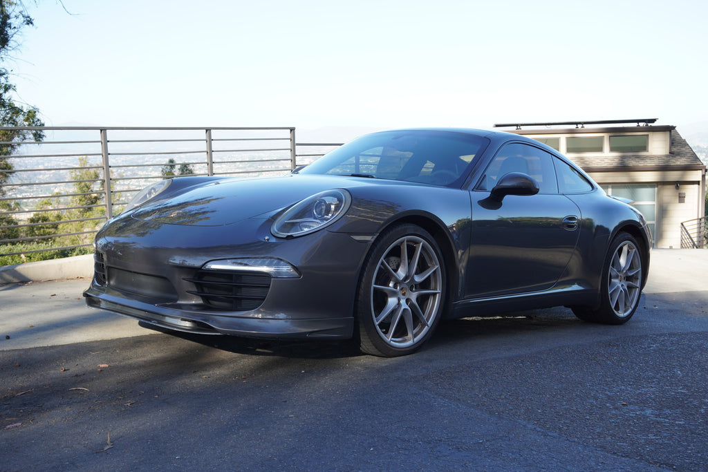 Porsche 991 Carrera Euro GT chin spoiler by BetterBodies Motorsport, polyurethane front lip splitter on a 2012–2015 model.