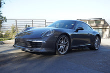 Load image into Gallery viewer, Porsche 991 Carrera Euro GT chin spoiler by BetterBodies Motorsport, polyurethane front lip splitter on a 2012–2015 model.