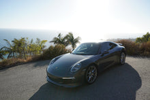 Load image into Gallery viewer, Porsche 991 Carrera Euro GT chin spoiler, polyurethane front lip splitter for 2012–2015, installed on front bumper.
