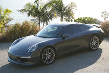 Load image into Gallery viewer, Porsche 991 Carrera Euro GT chin spoiler front bumper splitter in polyurethane, black, installed on a 2012–2015 model.