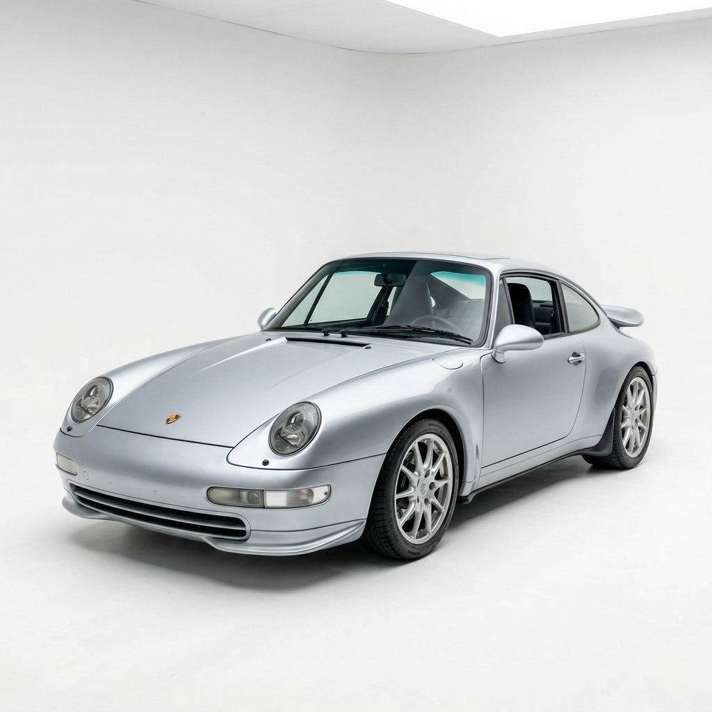 Porsche 993 RS style front splitters in polyurethane for 1995-1998, installed on a sports car, enhancing aerodynamic performance.