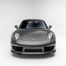 Load image into Gallery viewer, Porsche 991 Carrera Euro GT chin spoiler by BetterBodies Motorsport, polyurethane front lip splitter installed on a 2012–2015 model.