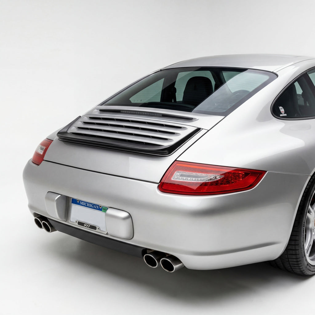 Porsche 997 Carrera GT3TEK polyurethane rear wing spoiler by BetterBodies Motorsport on a sports car.